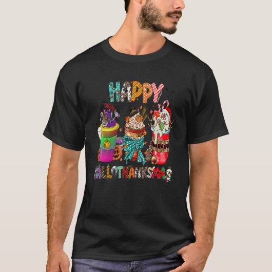 Coffee Halloween Thanksgiving Christmas Happy Hall T-shirt (Voorkant)