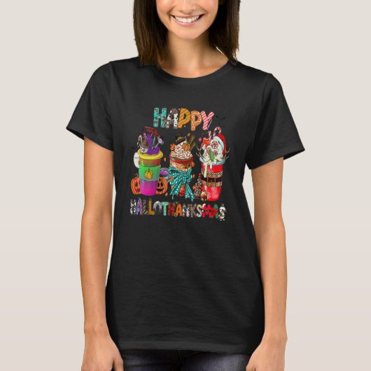 Coffee Halloween Thanksgiving Christmas Happy Hall T-shirt (Voorkant)