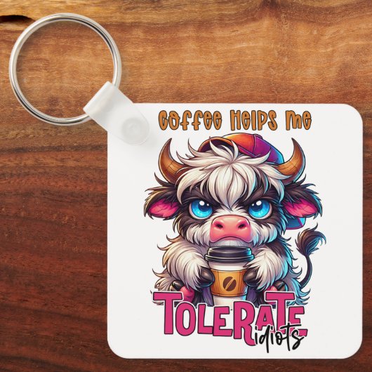 Coffee Helps Me Tolerate Idiots  Sleutelhanger (Voorkant)