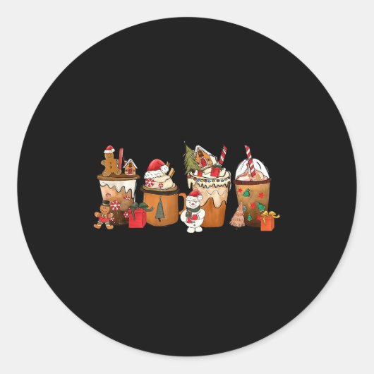 Coffee Hot Cocoa Merry Christmas Xmas Family Pajam Ronde Sticker (Voorkant)