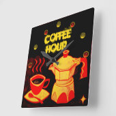 COFFEE HOUR /Red Yellow Coffee cup and kluis Vierkante Klok (Hoek)