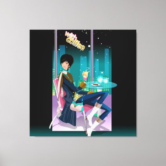 Coffee House Girl Wrapped Canvas Afdruk (Voorkant)