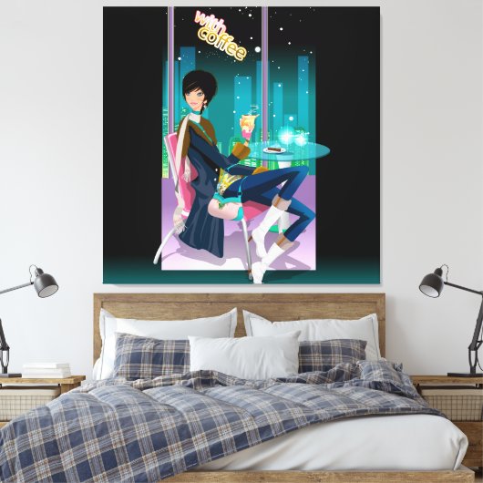 Coffee House Girl Wrapped Canvas Afdruk (Insitu (Slaapkamer))