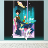 Coffee House Girl Wrapped Canvas Afdruk (Insitu (Houten vloer))