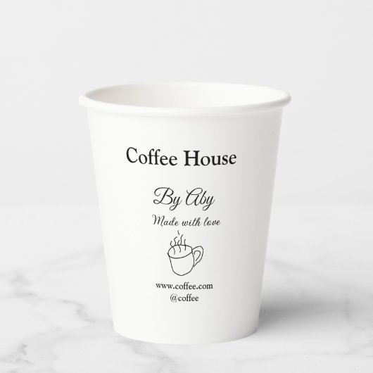 Coffee house made with love add text website socia papieren bekers (Voorkant)