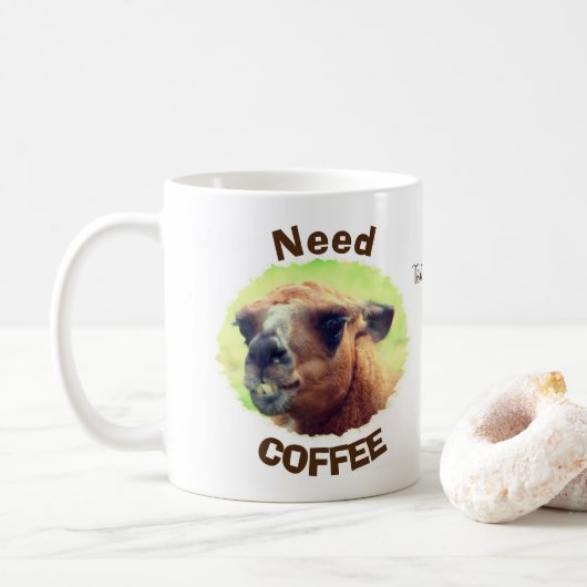 Coffee Humor Llama op maat nodig Koffiemok (Met donut)