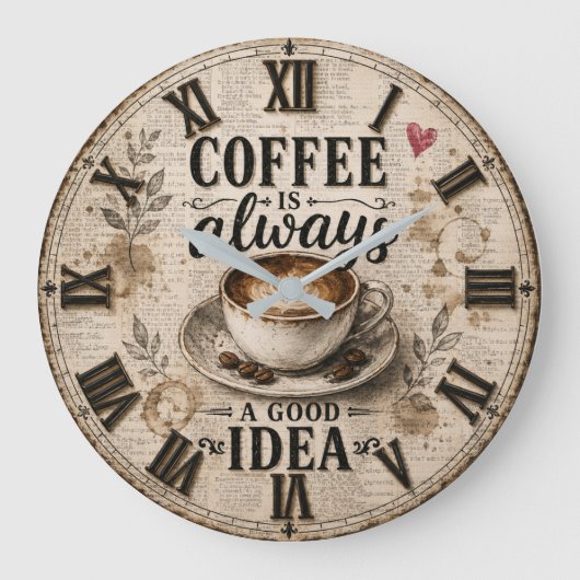 Coffee Is Always a Good Idea Rustic Café Decor Grote Klok (Voorkant)