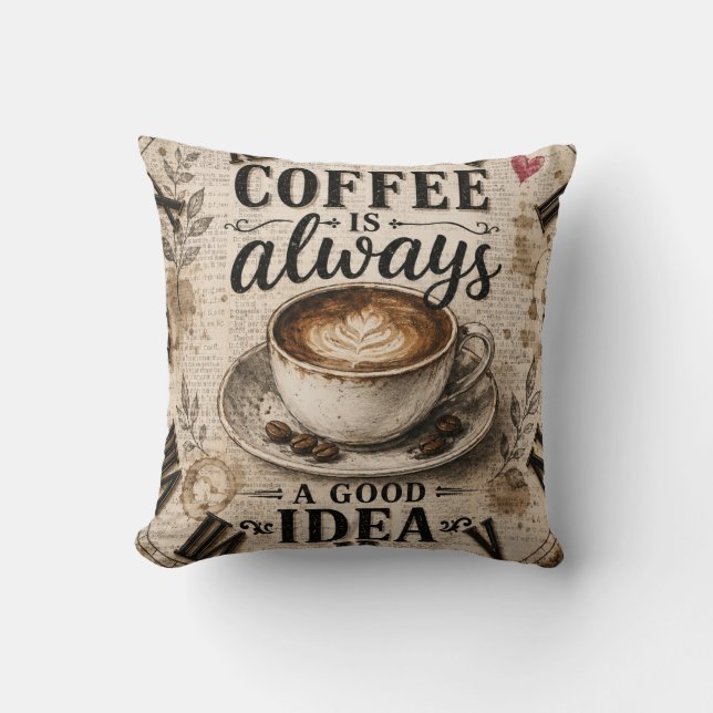 Coffee Is Always a Good Idea  Rustic Café Decor Kussen (Voorkant)