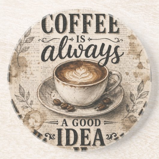 Coffee Is Always a Good Idea Rustic Café Decor Zandsteen Onderzetter (Voorkant)