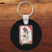 Coffee Is My Valentine Skeleton Messy Leopard Bun Sleutelhanger (Voorkant)