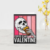 Coffee Is My Valentine Skeleton Skull Valentines D Kaart (Gele Bloem)
