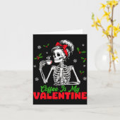 Coffee Is My Valentine Skeleton Women Christmas Fu Kaart (Gele Bloem)