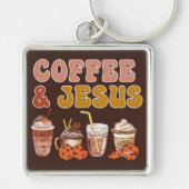 Coffee & Jesus Christelijke geïnspireerde vierkant Sleutelhanger (Voorkant)