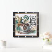 Coffee Jesus Faith Floral Vierkante Klok (Huis)