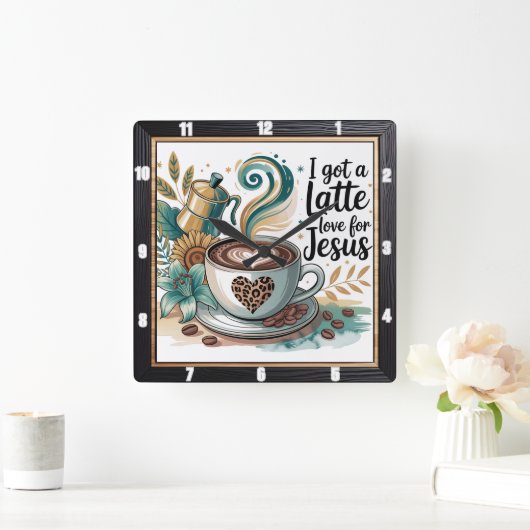 Coffee Jesus Faith Floral Vierkante Klok (Huis)