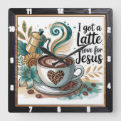 Coffee Jesus Faith Floral Vierkante Klok (Voorkant)