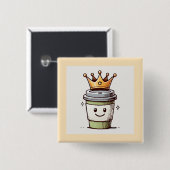Coffee King Kawaii Vierkante Button 5,1 Cm (Voorkant /achterkant)