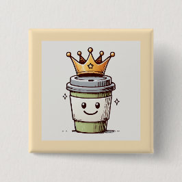 Coffee King Kawaii Vierkante Button 5,1 Cm