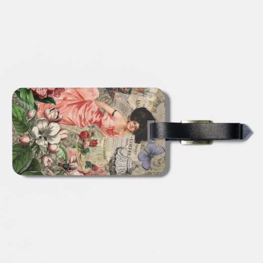 Coffee Lady Victoriaans Vrouw Roze Classy Bagagelabel (Achterkant horizontaal)