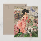 Coffee Lady Victoriaans Vrouw Roze Classy Briefkaart (Voorkant / Achterkant)
