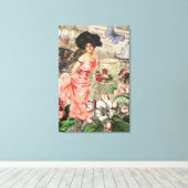 Coffee Lady Victoriaans Vrouw Roze Classy Canvas Afdruk (Insitu (Houten vloer))