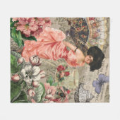 Coffee Lady Victoriaans Vrouw Roze Classy Fleece Deken (Voorkant (Horizontaal))