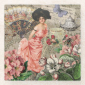Coffee Lady Victoriaans Vrouw Roze Classy Glazen Onderzetter (Voorkant)