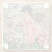 Coffee Lady Victoriaans Vrouw Roze Classy Glazen Onderzetter (Achterkant)