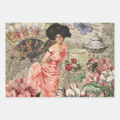 Coffee Lady Victoriaans Vrouw Roze Classy Inpakpapier Vel (Voorkant)