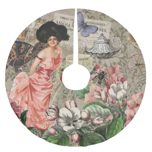 Coffee Lady Victoriaans Vrouw Roze Classy Kerstboom Rok (Voorkant)