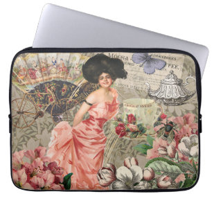 Coffee Lady Victoriaans Vrouw Roze Classy Laptop Sleeve