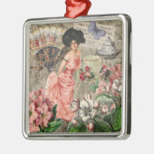 Coffee Lady Victoriaans Vrouw Roze Classy Metalen Ornament (Links)