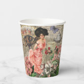 Coffee Lady Victoriaans Vrouw Roze Classy Papieren Bekers (Achterkant)