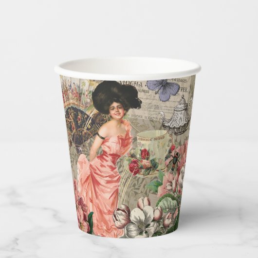 Coffee Lady Victoriaans Vrouw Roze Classy Papieren Bekers (Voorkant)