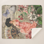 Coffee Lady Victoriaans Vrouw Roze Classy Sherpa Deken (Voorkant (horizontaal))