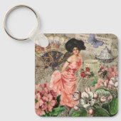 Coffee Lady Victoriaans Vrouw Roze Classy Sleutelhanger (Voorkant)
