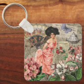 Coffee Lady Victoriaans Vrouw Roze Classy Sleutelhanger (Voorkant)