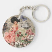 Coffee Lady Victoriaans Vrouw Roze Classy Sleutelhanger (Achterkant)