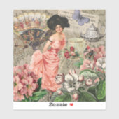 Coffee Lady Victoriaans Vrouw Roze Classy Sticker (Vel)