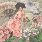 Coffee Lady Victoriaans Vrouw Roze Classy Sticker (Voorkant)