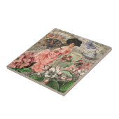 Coffee Lady Victoriaans Vrouw Roze Classy Tegeltje (Zijkant)