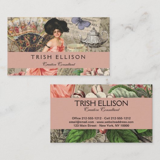 Coffee Lady Victoriaans Vrouw Roze Classy Visitekaartje (Voorkant / Achterkant)