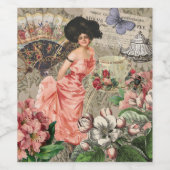 Coffee Lady Victoriaans Vrouw Roze Classy Wijn Etiket (Enkel label)