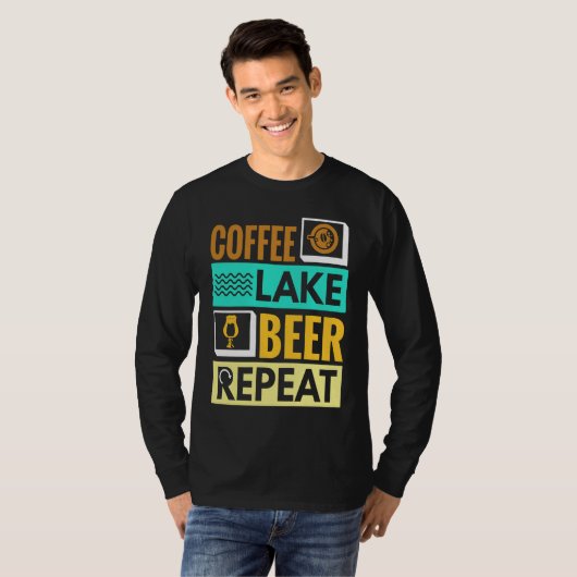 Coffee Lake Beer Repeat! Funny camping T-shirt (Voorkant volledig)