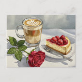 Coffee Latte Cheesecake Aardbei Roos Briefkaart (Voorkant)