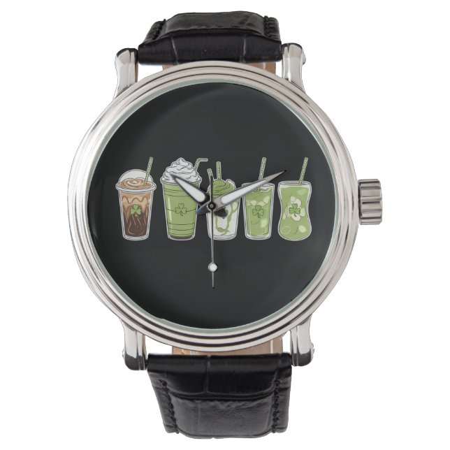Coffee Latte Green Schattige Irish St Patrick's Da Horloge (Voorkant)