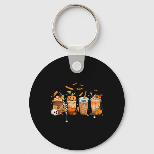 Coffee Latte Halloween Thanksgiving Herfst Pompoen Sleutelhanger (Voorkant)
