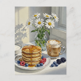 Coffee Latte Pannenkoeken Ontbijt Briefkaart