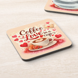 Coffee Love in a Cup Coffee Lovers Valentines Pink Bier Onderzetter