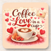 Coffee Love in a Cup Coffee Lovers Valentines Pink Bier Onderzetter (Voorkant)